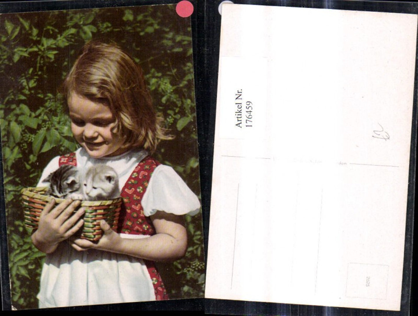 176459,Kind Mädchen i. Dirndl m. Korb Katzen Katzenkinder Tiere