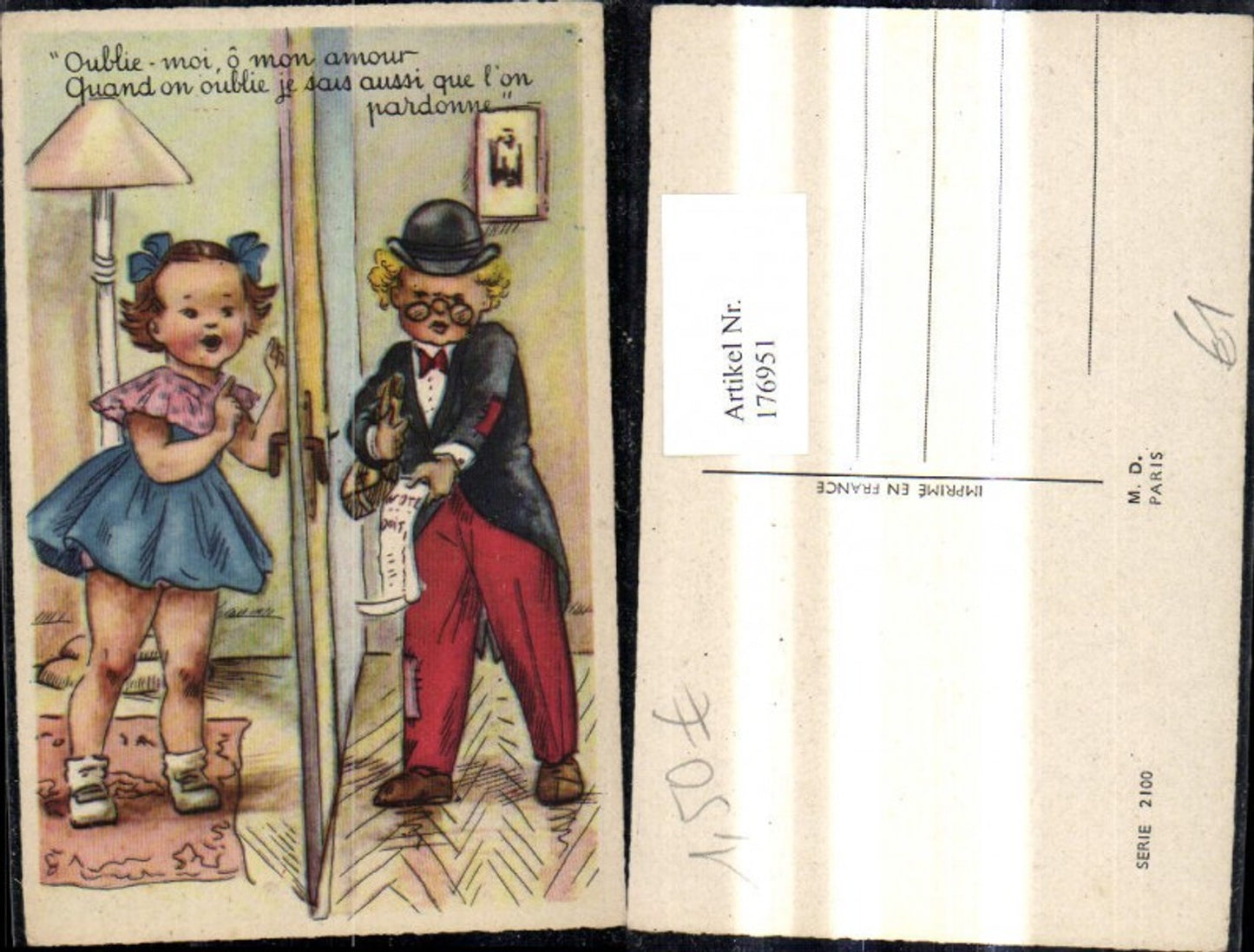 176951,Künstler Ak Kinder Hut Frack Anzug Streit b. Tür Spruch Text