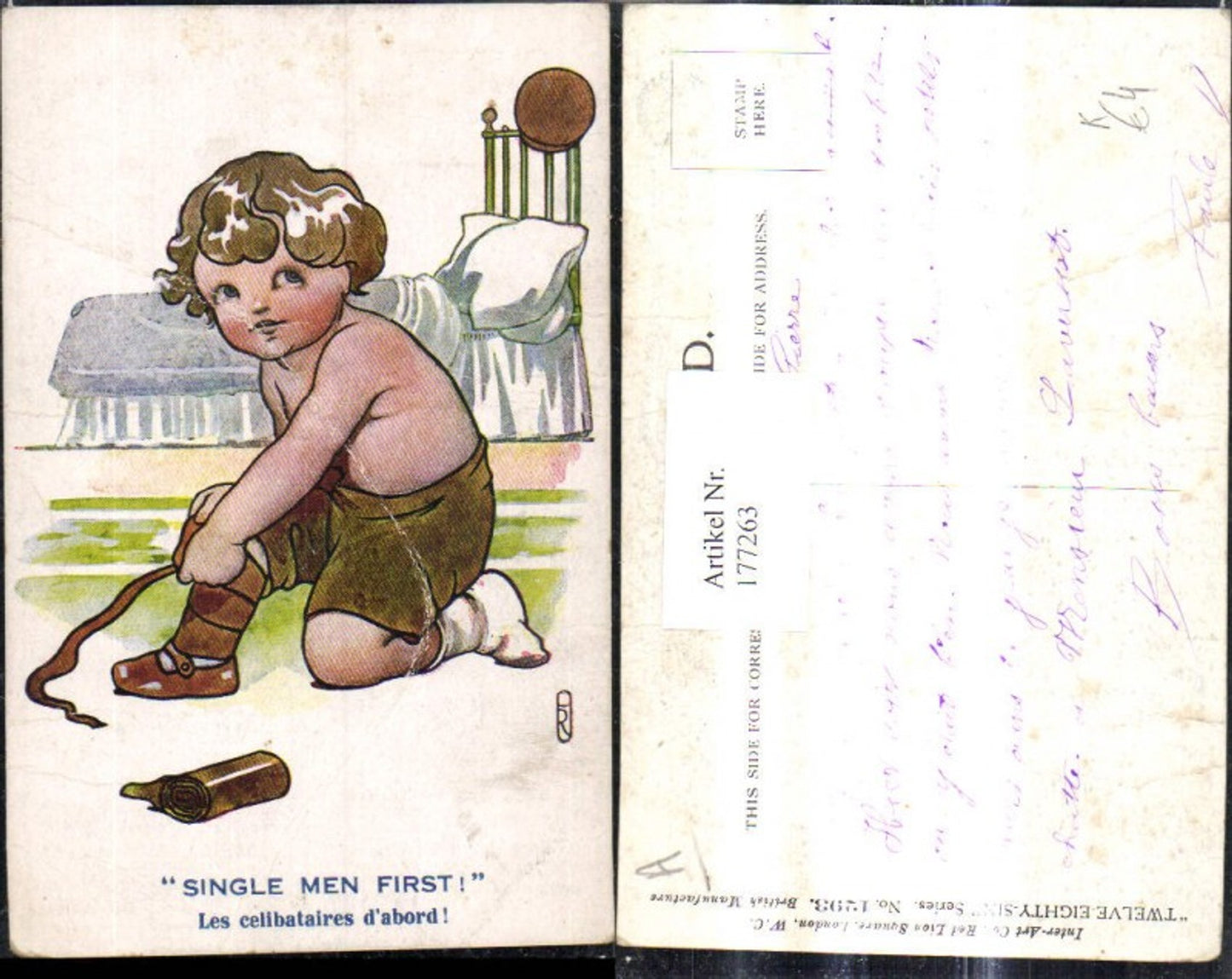 177263,Künstler Ak Bub Junge Verband Bein Single Men First Les celibataires d abord