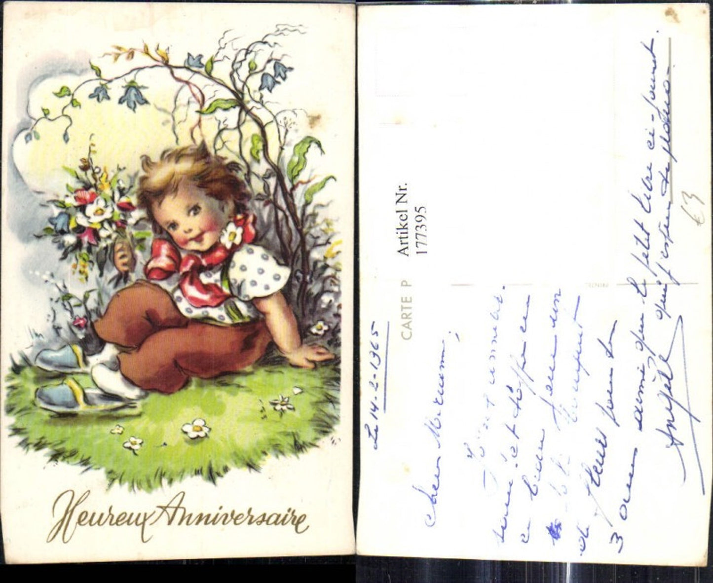 177395,Künstler Ak Kind Bub Junge Blumen Strauß Strauch Heureux Anniversaire