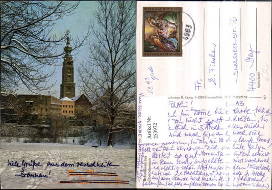 253972,Braunau am Inn Blick auf Kirchenturm Partie Winterbild