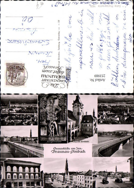 253989,Braunau am Inn Simbach Totale Rathaus Brücke Zollamt Stadtplatz Bürgermeister Relief Mehrbildkarte