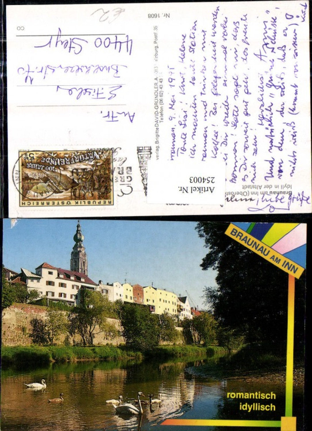 254003,Braunau am Inn Idyll in d. Altstadt Partie Kirchenturm Enten Schwäne