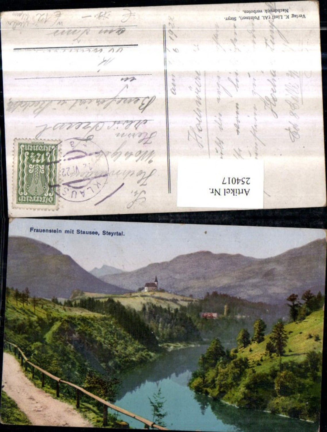 254017,Frauenstein Kirche b. Molln Klaus m. Stausee im Steyrtal