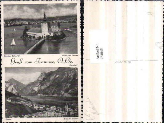 254045,Gruß vom Traunsee Gmunden Schloss Orth Ort Ebensee Totale Mehrbildkarte