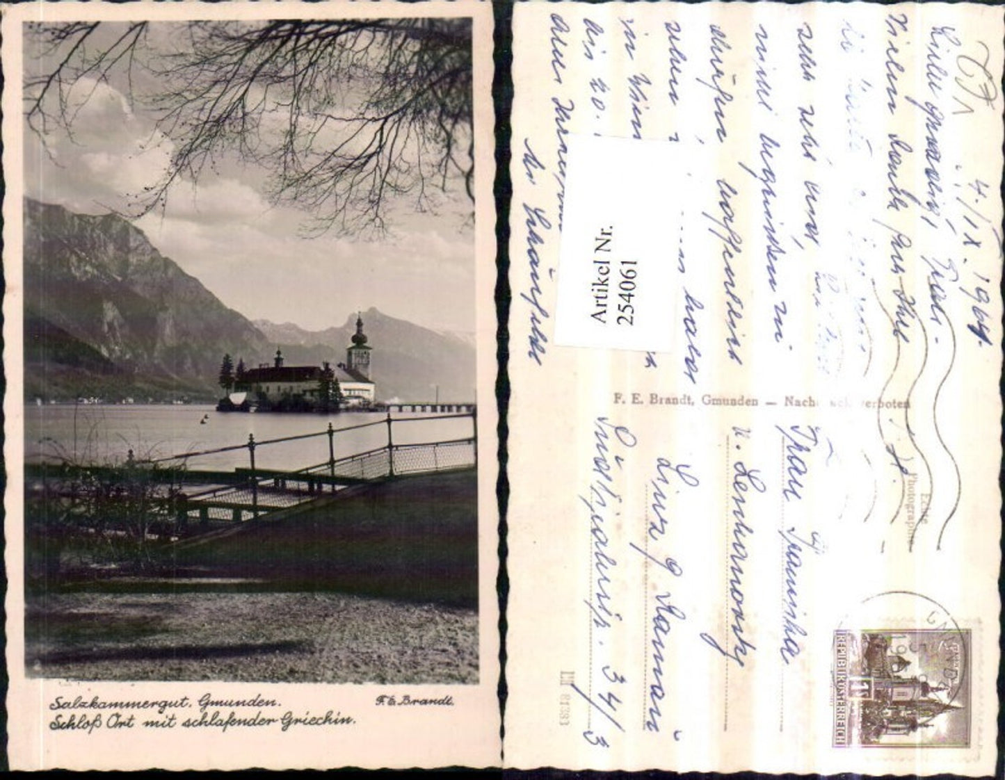 254061,Gmunden Schloss Ort Orth m. Schlafender Griechin Partie pub F. E. Brandt