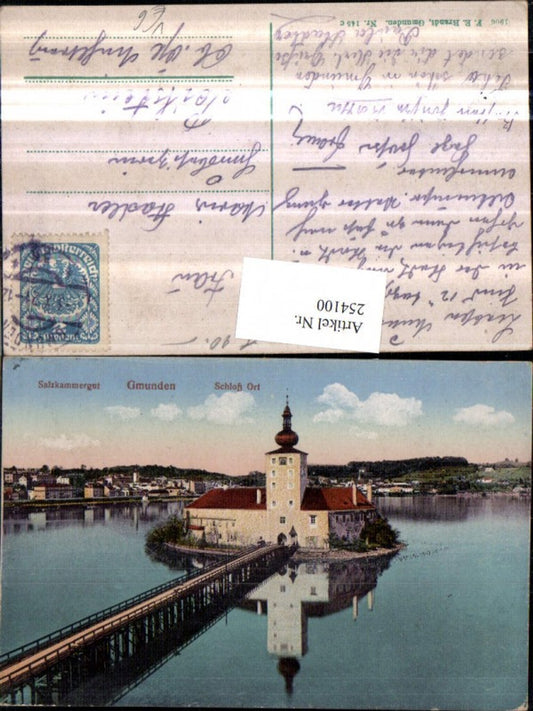 254100,Gmunden Teilansicht Schloss Ort Orth Brücke pub F. E. Brandt 145c