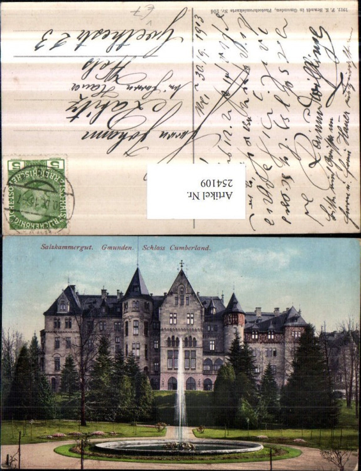 254109,Gmunden Schloss Cumberland m. Springbrunnen pub F. E. Brandt 104