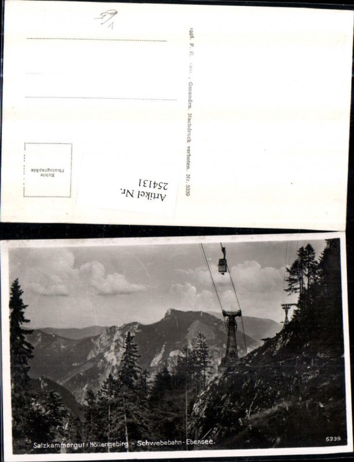 254131,Höllengebirge Schwebebahn Seilbahn Gondel b. Ebensee Bergkulisse pub F. E. Brandt 5339