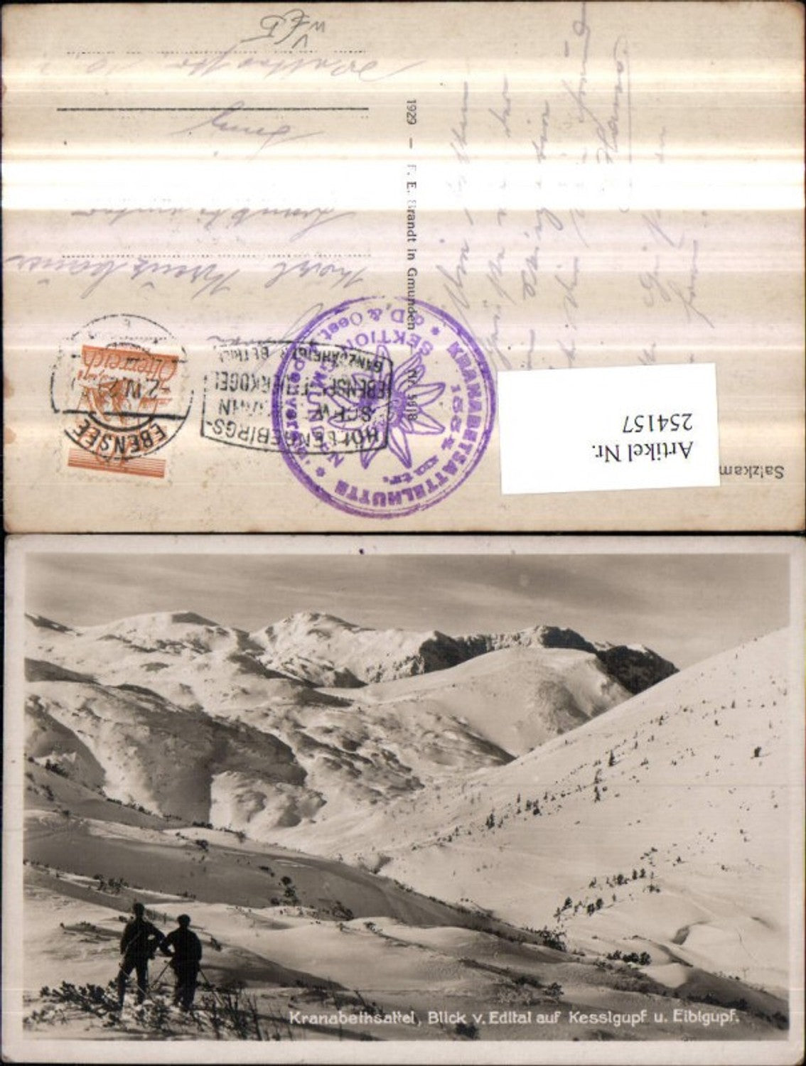 254157,Kranabethsattel Blick v. Edltal auf Kesslgupf u. Eiblgupf Bergkulisse Winterbild b. Ebensee pub F. E. Brandt 5618