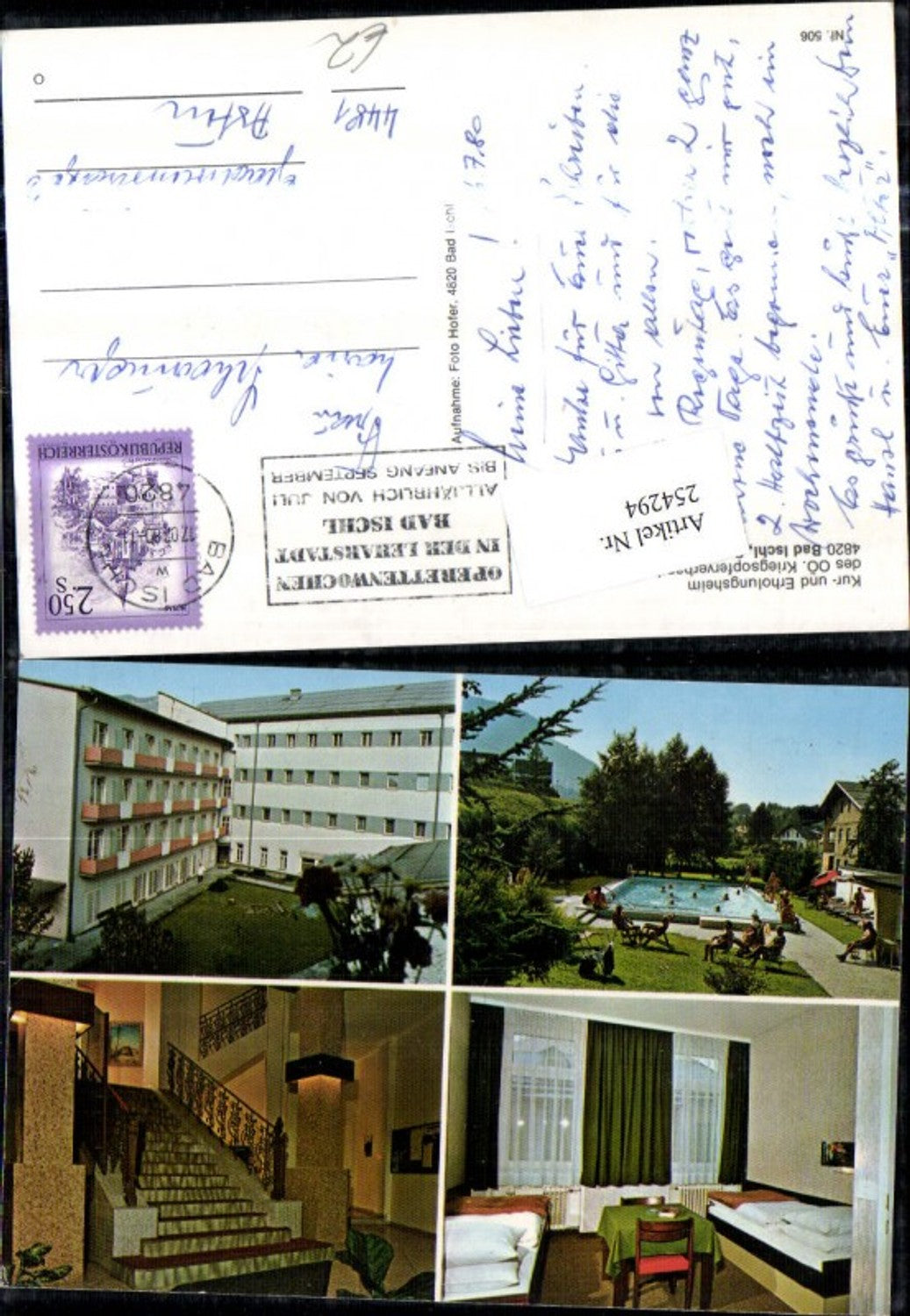 254294,Bad Ischl Kur- und Erholungsheim des Kriegsopferverbandes Schwimmbad Stiege Zimmer Mehrbildkarte