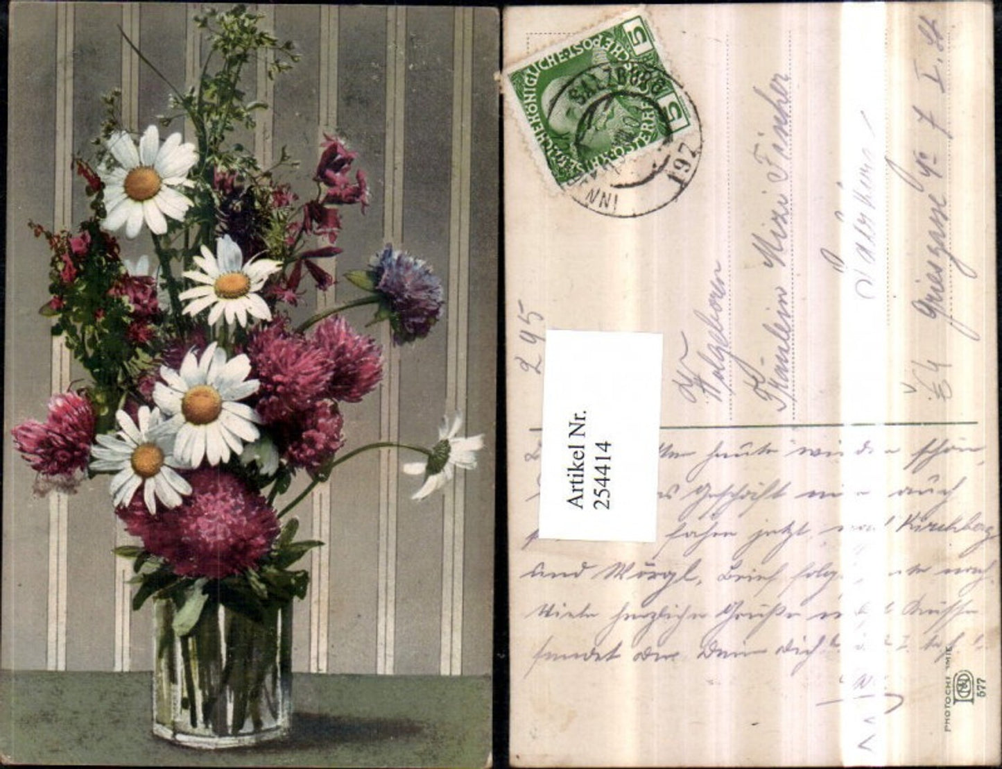 254414,Photochromie Nenke & Ostermaier 577 Blumenstrauß Blumen Margeriten Vase