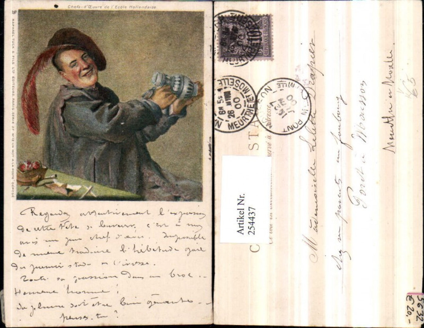 254437,Raphael Tuck & Sons 27/12 Künstlerkarte Chefs-d'Euvre de l'Ecole Hollandaise Mann m. Federhut Krug Portrait