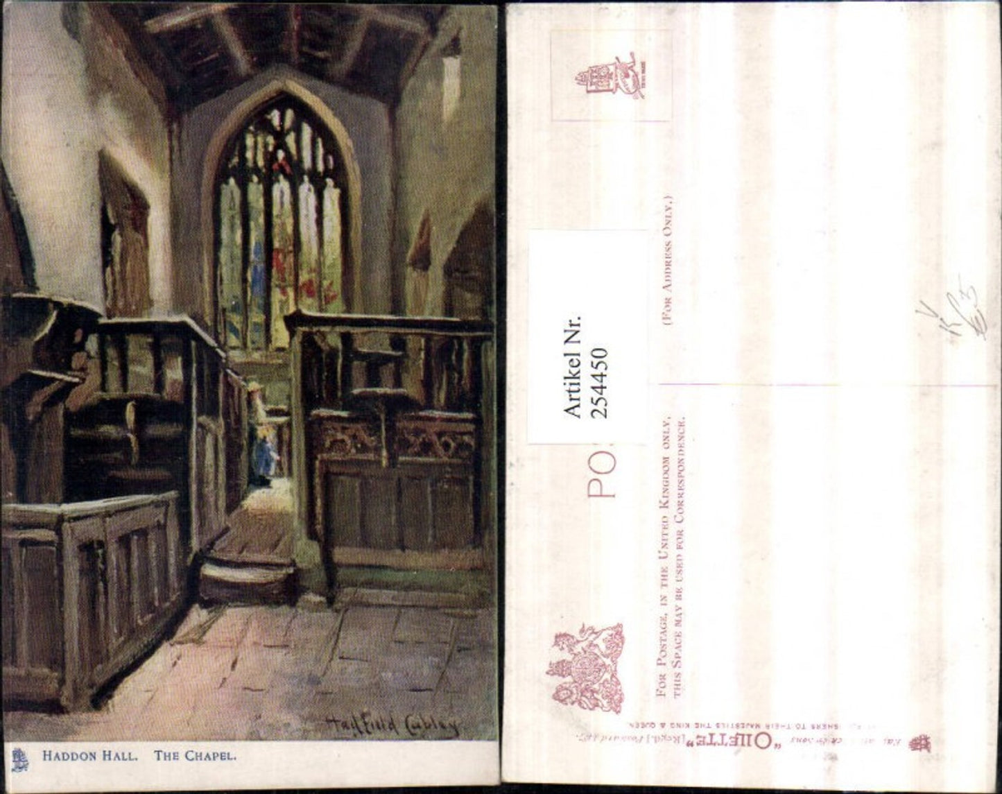 254450,Raphael Tuck & Sons 1487 Künstler Hadfield Cubley Chapel Hadon Hall Kapelle Innenansicht