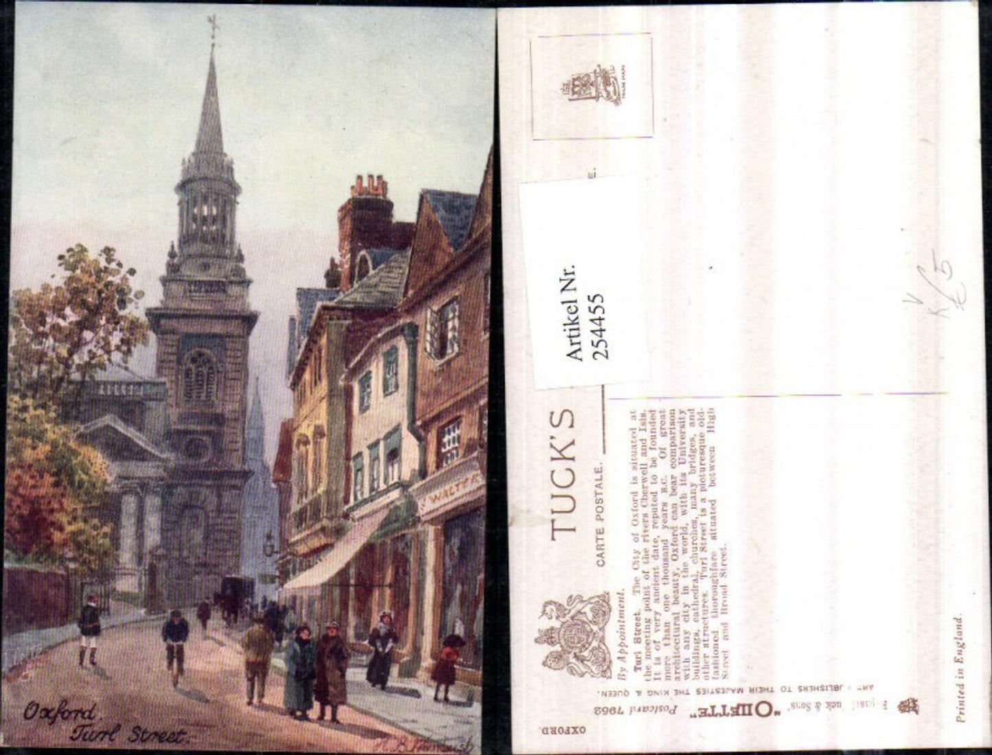 254455,Raphael Tuck & Sons 7952 Künstler H. B. Wimbush Oxford Turl Street Straßenansicht Turm Geschäfte