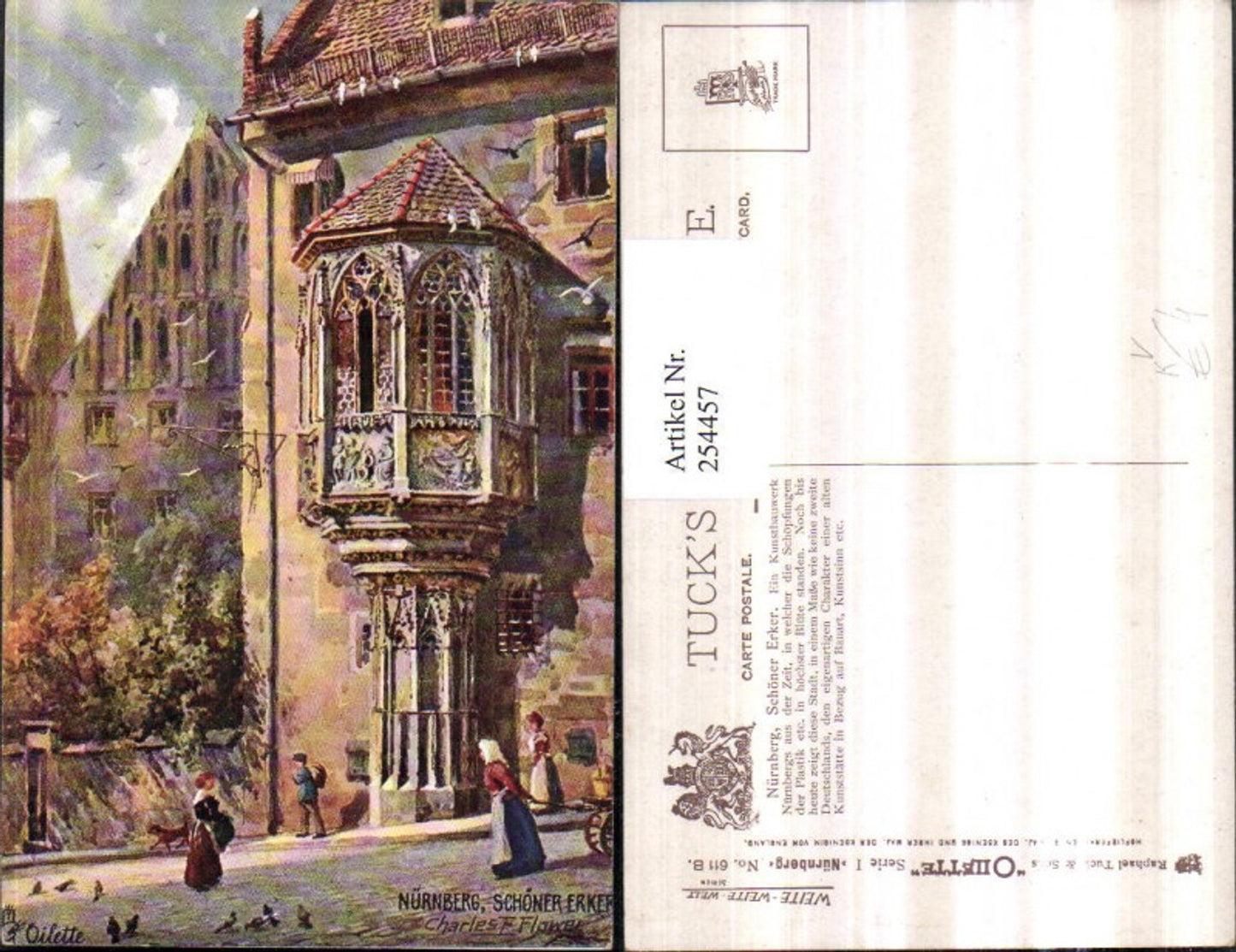 254457,Raphael Tuck & Sons 611B Künstler Charles F. Flower Nürnberg Schöner Erker