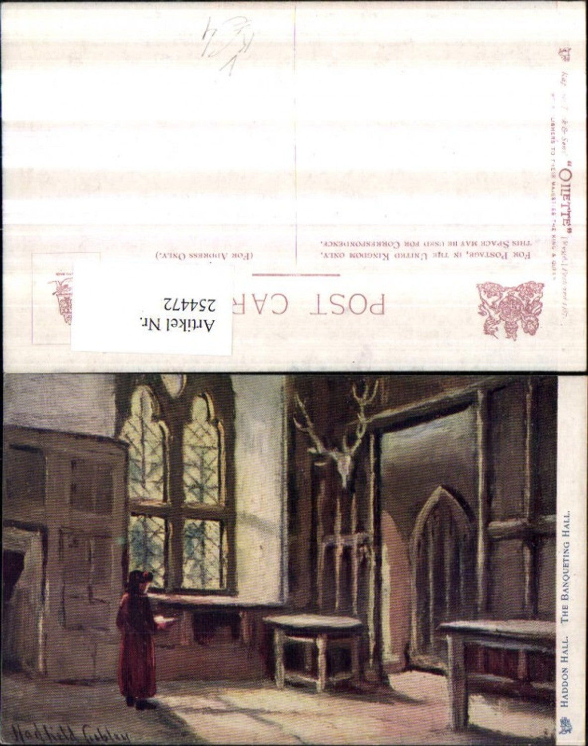254472,Raphael Tuck & Sons 1487 Künstler Hadfield Cubley London The Banqueting Hall Haddon Hall Innenansicht