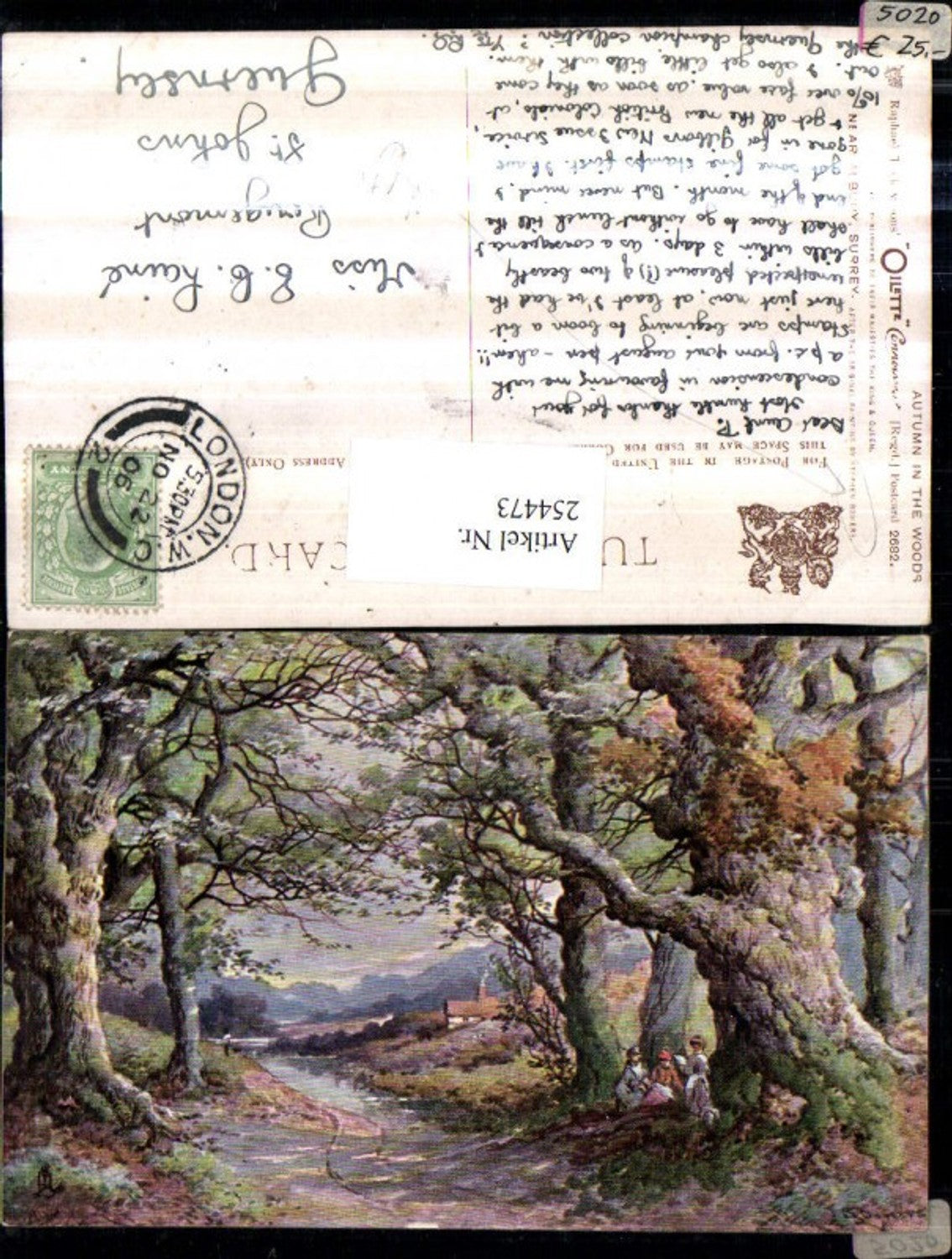 254473,Raphael Tuck & Sons 2682 Künstler Stephen Bowers Autumn in the Woods Landschaft Herbst