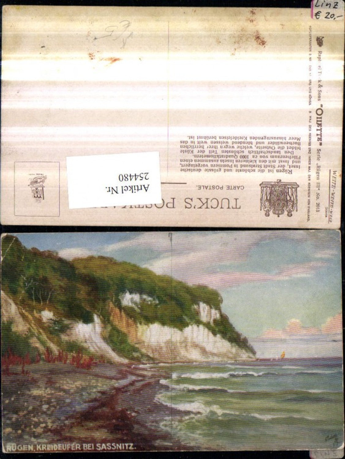 254480,Raphael Tuck & Sons 2013 Künstlerkarte Rügen Kreideufer b. Sassnitz Küste Partie