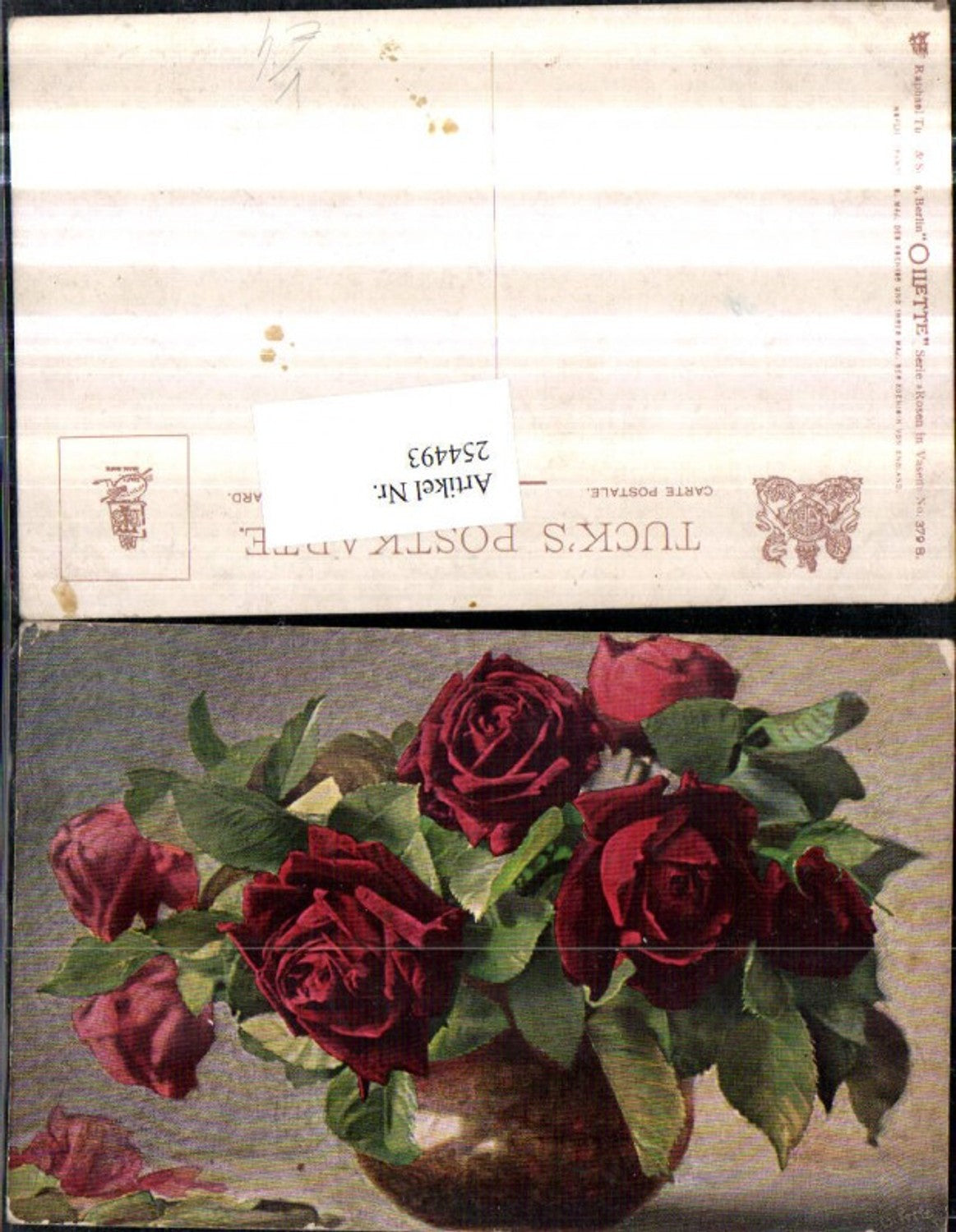254493,Raphael Tuck & Sons 379B Künstlerkarte Vase Rosen Rosenblüten