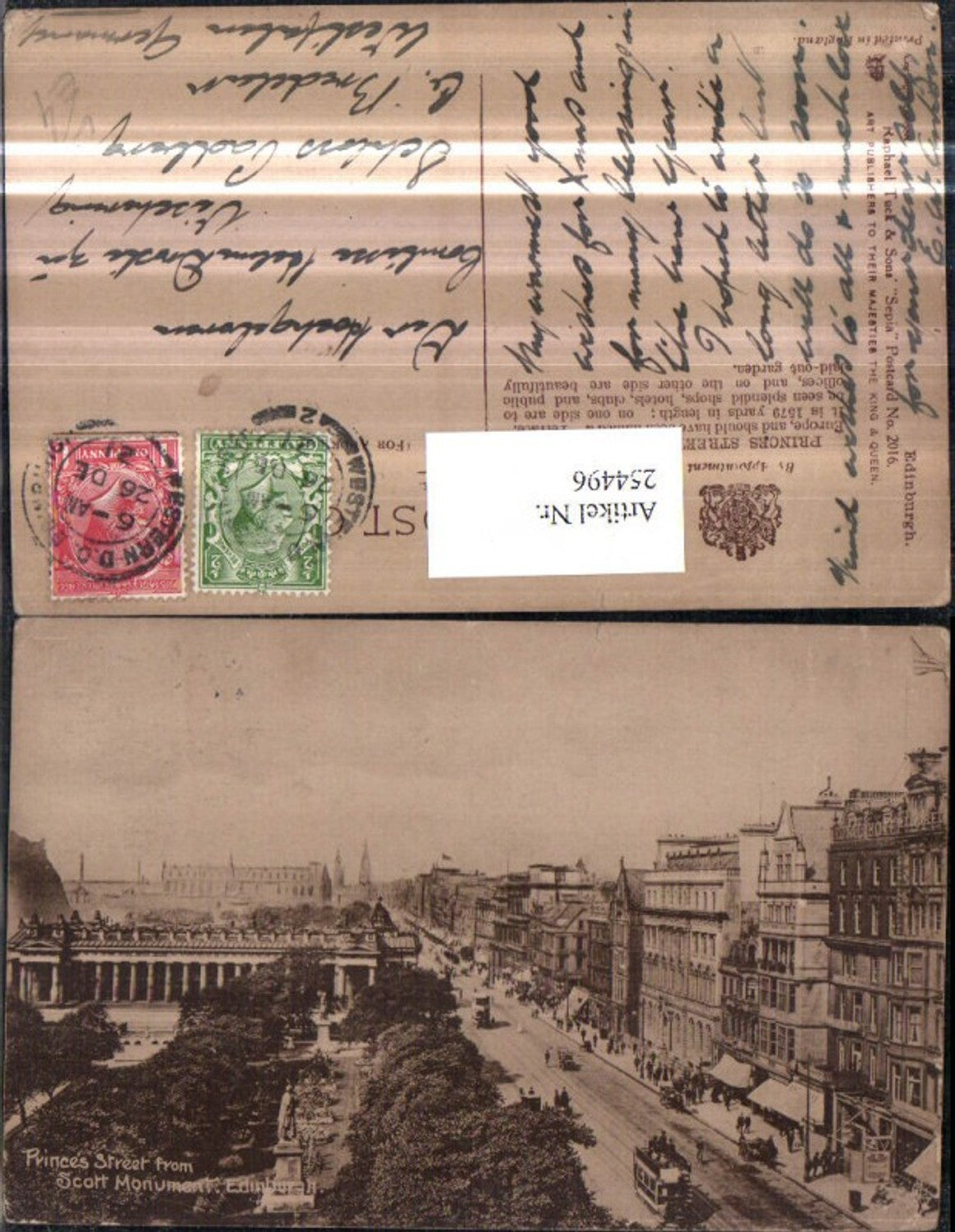 254496,Raphael Tuck & Sons 2016 Edinburgh Princes Street from Scott Monument