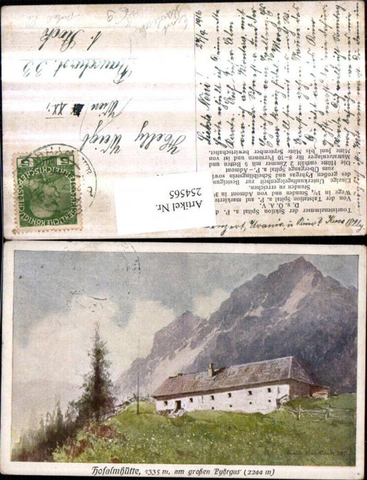 254565,Künstler AK Ernst Hawlicek Hofalmhütte Almhütte am großen Pyhrgas b. Spital am Pyhrn