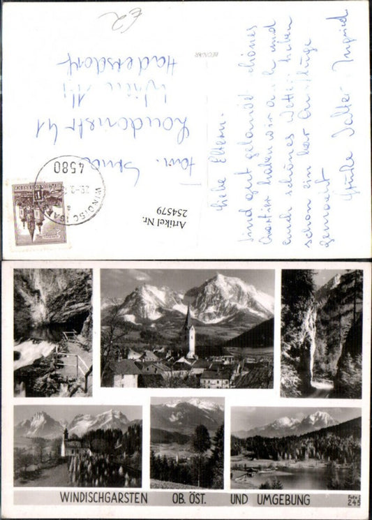 254579,Windischgarsten Totale u. Umgebung Kirche See Wasserfall Bergkulisse Mehrbildkarte
