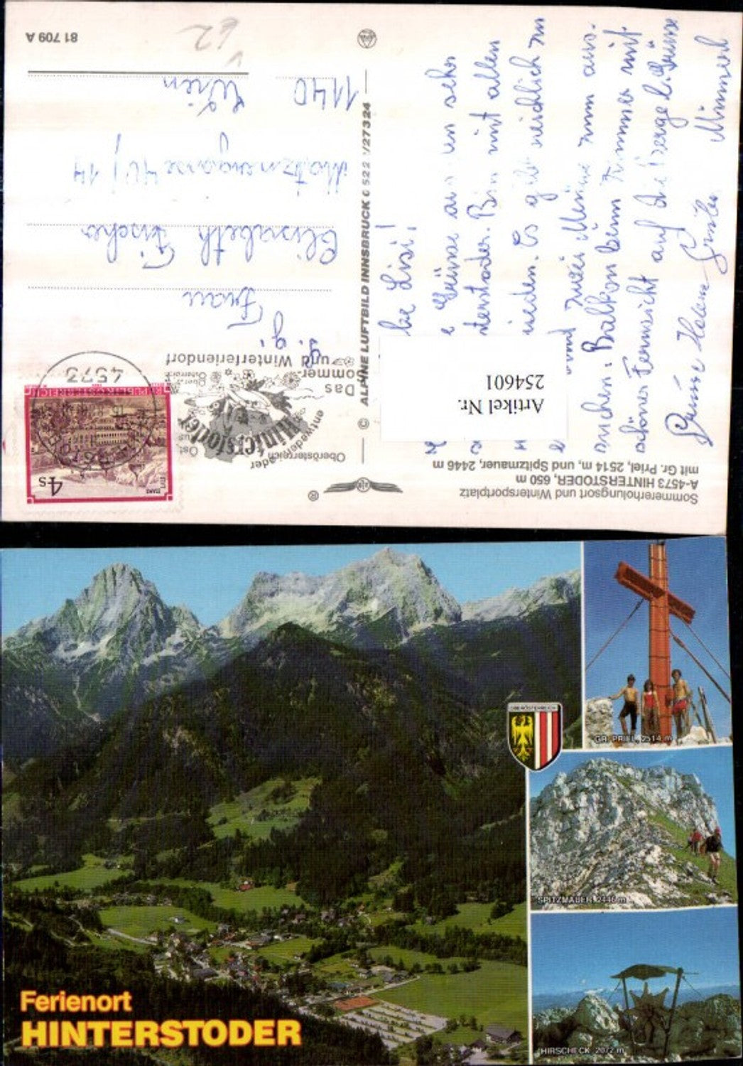 254601,Hinterstoder m. Großen Priel u. Spitzmauer Totale Gipfelkreuz Hirscheck Mehrbildkarte pub Alpine Luftbild 81709