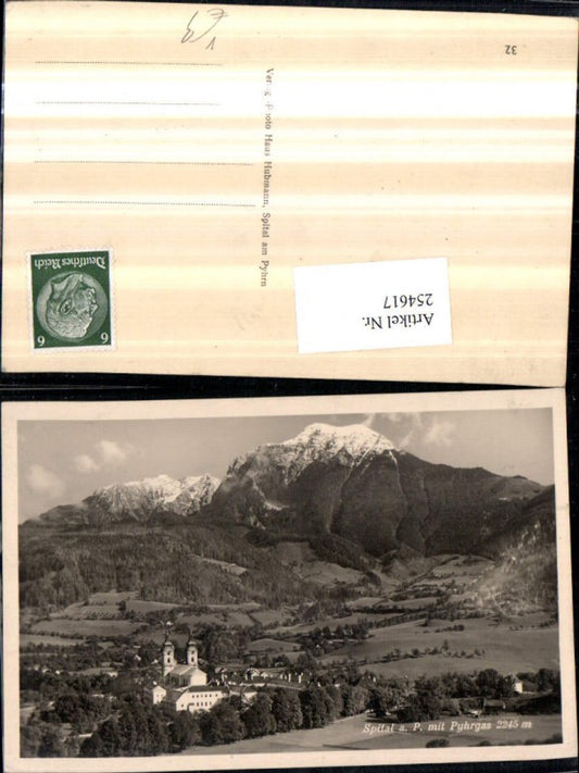 254617,Spital am Pyhrn Teilansicht Kirche Stift m. Pyhrgas Bergkulisse pub Foto Hubmann