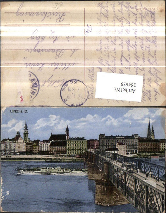 254639,Linz an d. Donau Teilansicht Brücke Schiff