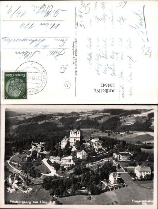 254642,Linz an d. Donau Pöstlingberg Totale Kirche Fliegeraufnahme 814