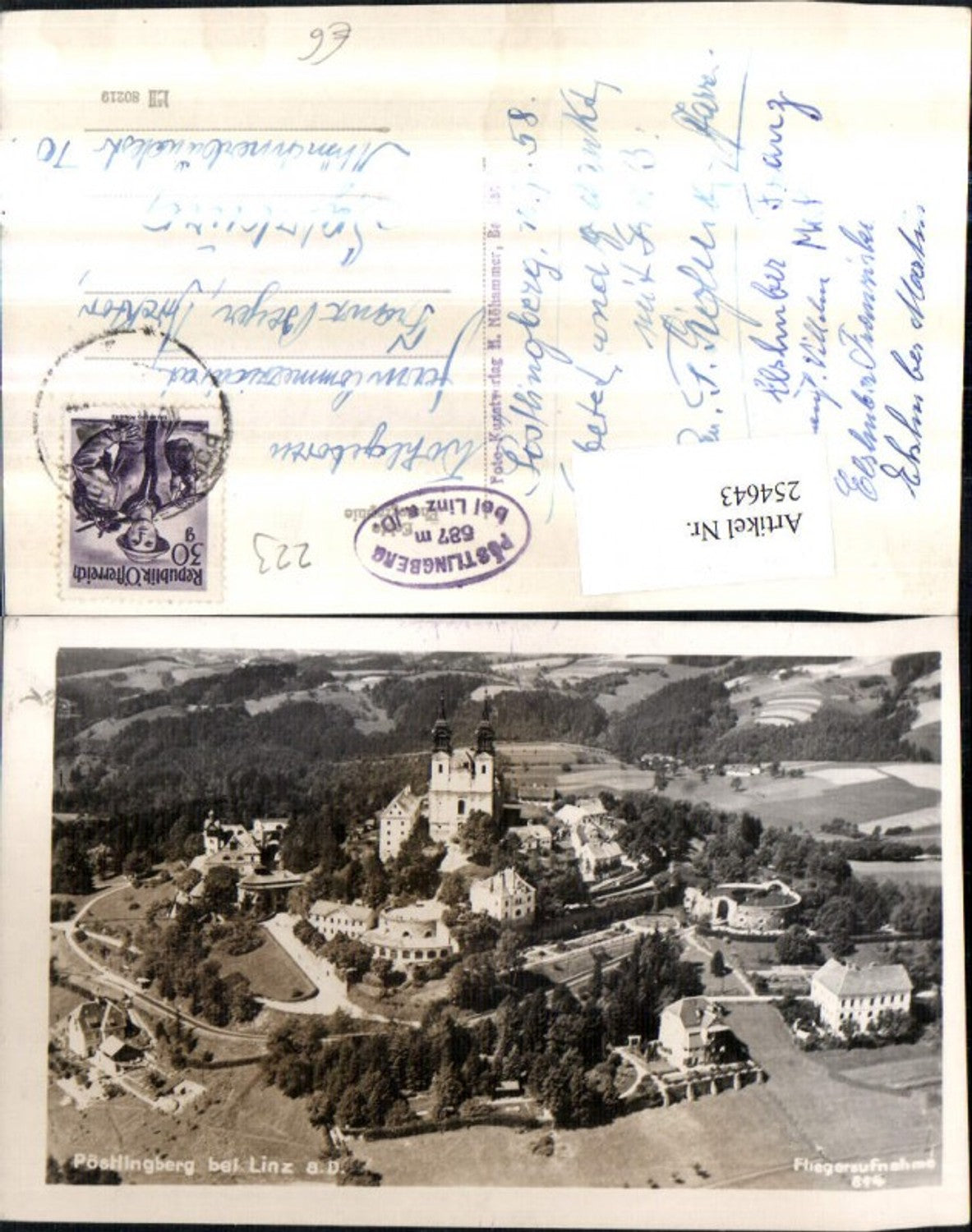 254643,Linz an d. Donau Pöstlingberg Totale Kirche Fliegeraufnahme 814