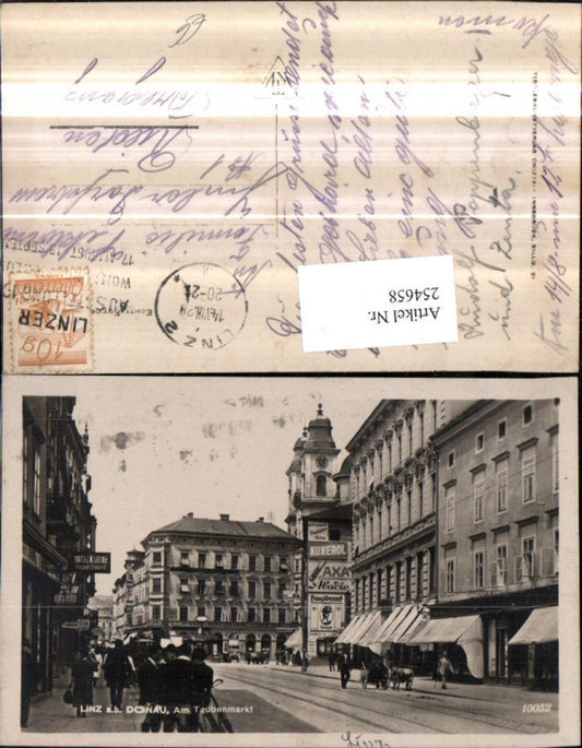 254658,Linz an d. Donau am Traubenmarkt Straßenansicht Geschäfte Kirchentürme