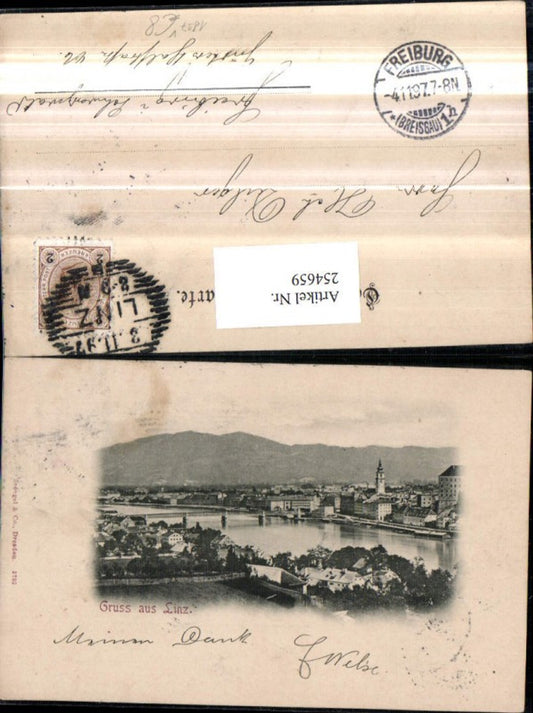 254659,Gruß aus Linz an d. Donau 1897 Totale pub Stengel u. Co 3703