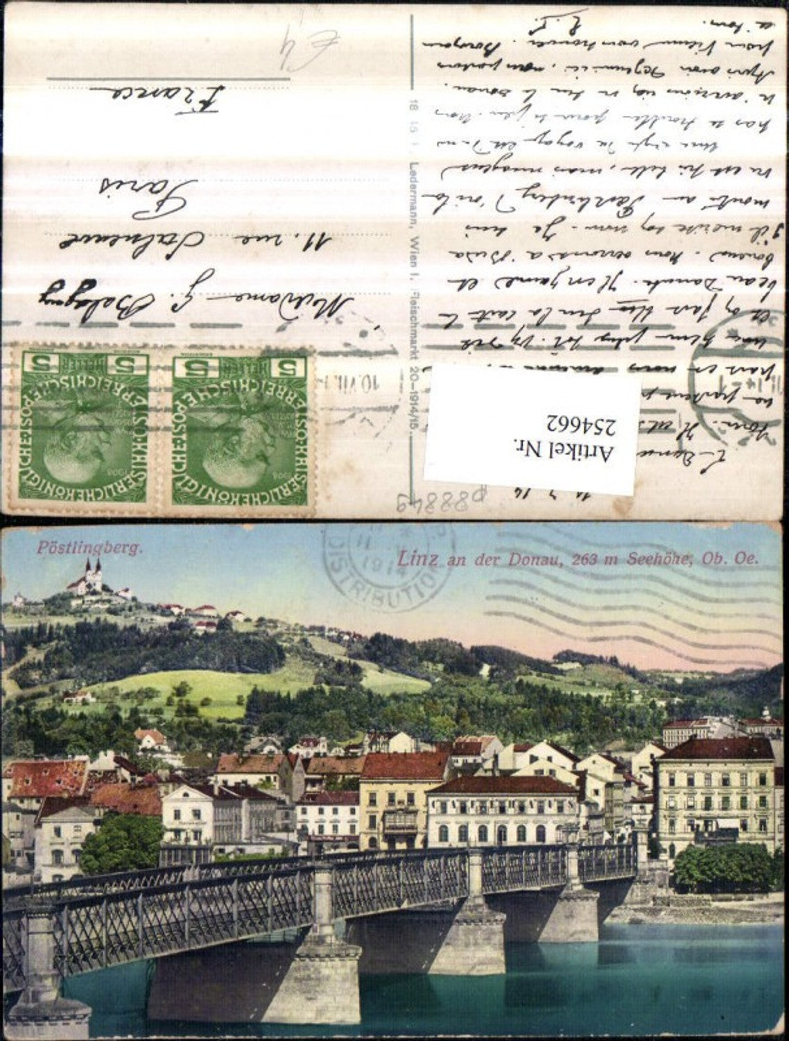 254662,Linz an d. Donau Teilansicht Brücke Blick auf Pöstlingberg