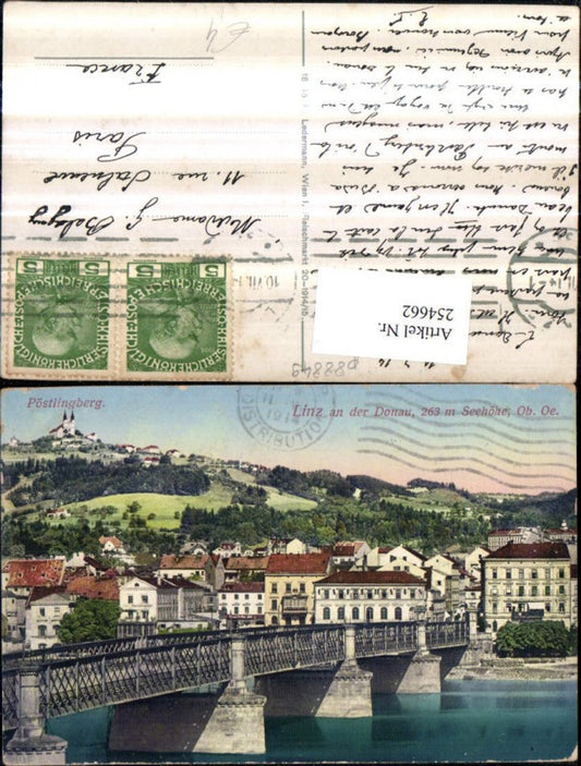 254662,Linz an d. Donau Teilansicht Brücke Blick auf Pöstlingberg