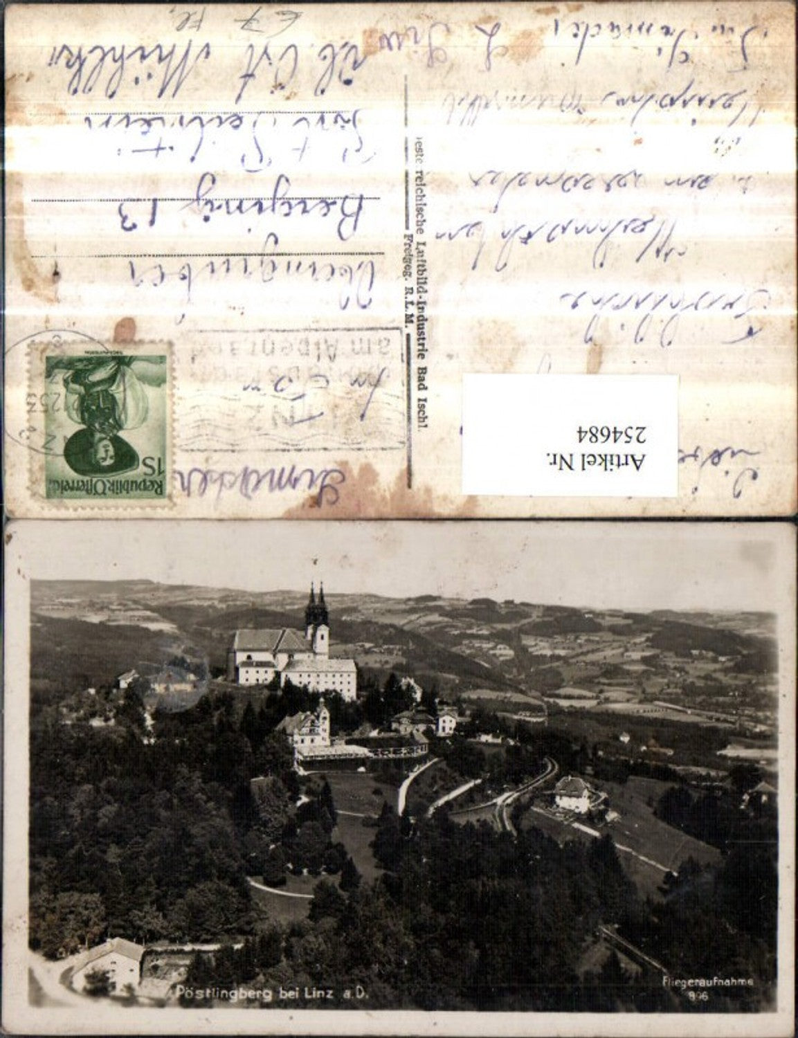 254684,Linz an d. Donau Pöstlingberg Totale Kirche Fliegeraufnahme 896