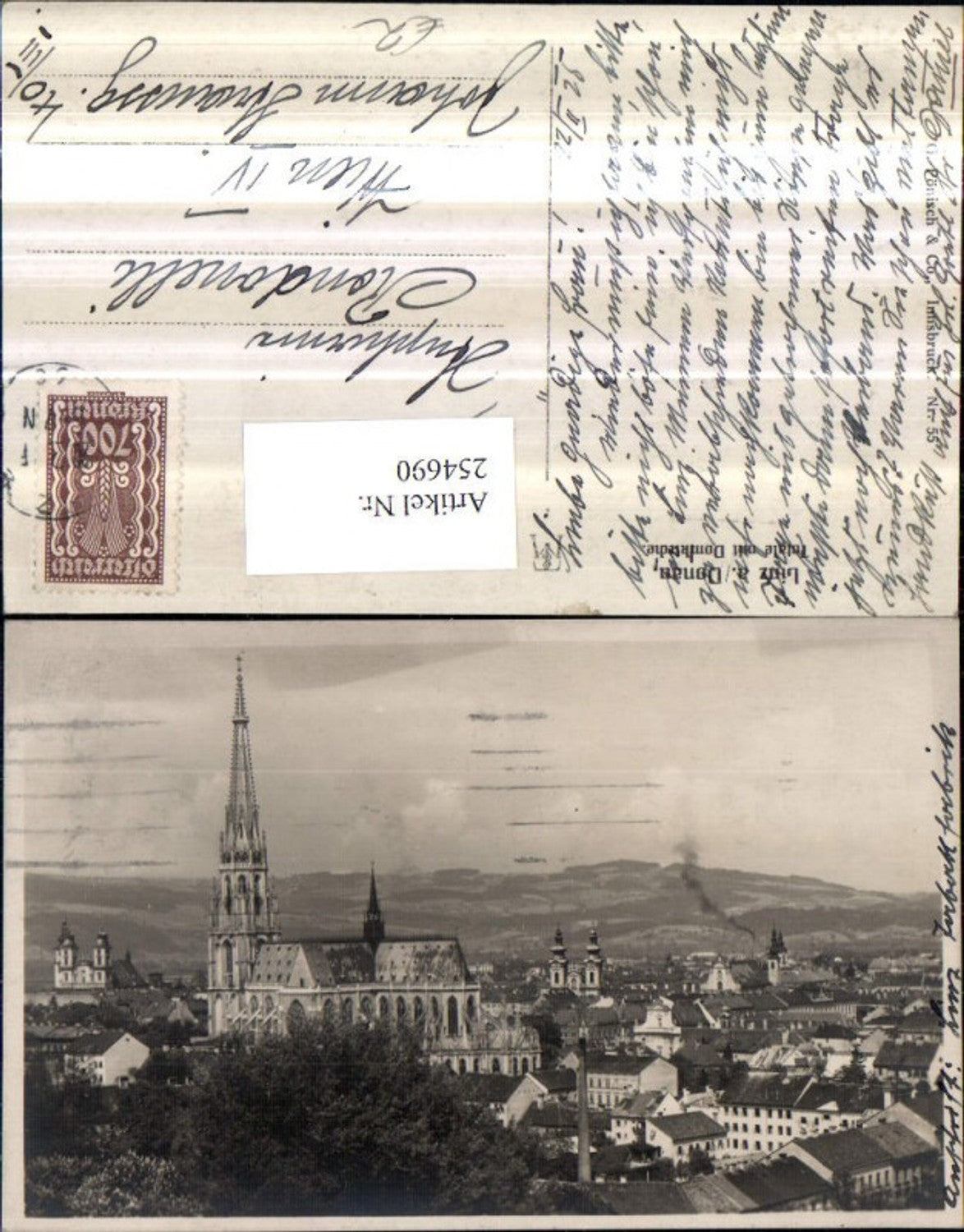 254690,Linz an d. Donau Teilansicht m. Dom Kirche