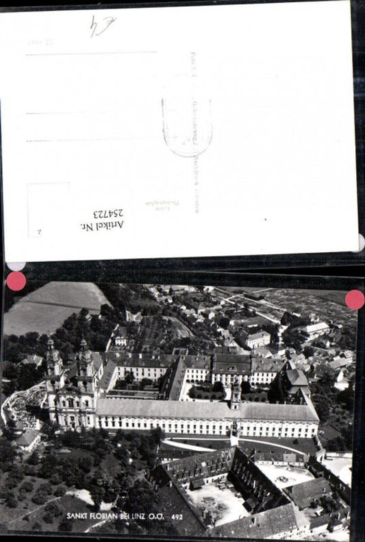 254723,St. Florian b. Linz Teilansicht Stift Kirche Fliegeraufnahme
