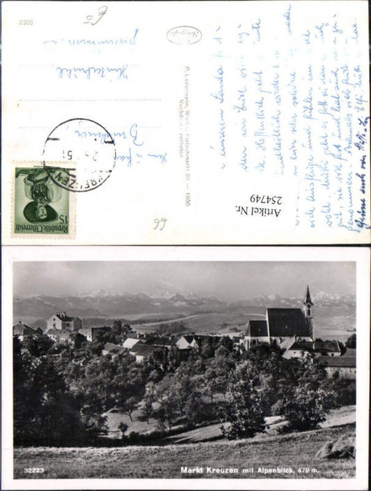 254749,Markt Kreuzen Totale Kirche m. Alpenblick