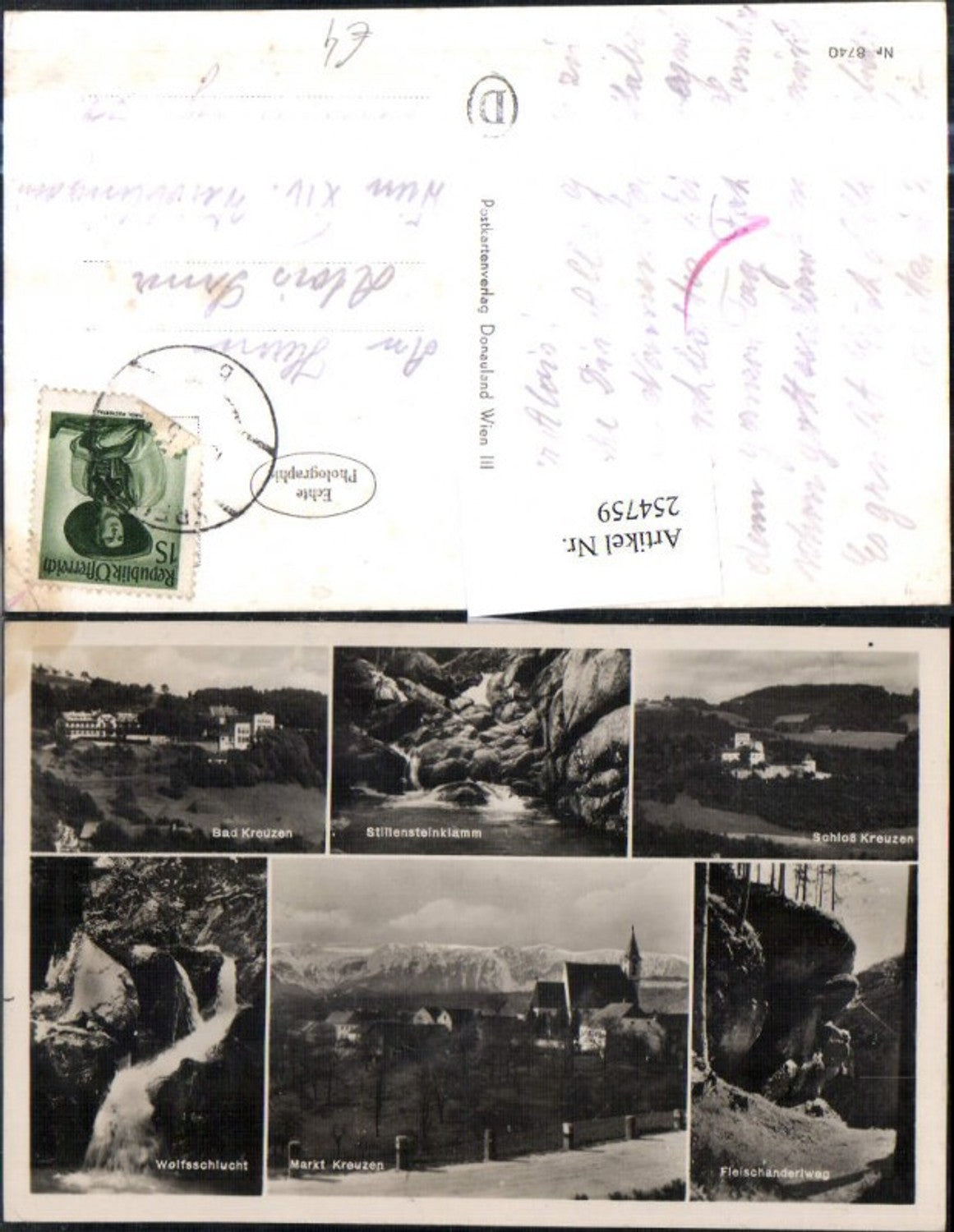 254759,Markt Kreuzen Totale Bad Kreuzen Stillensteinklamm Schloss Fleischanderlweg Wolfsschlucht Wasserfall Mehrbildkart