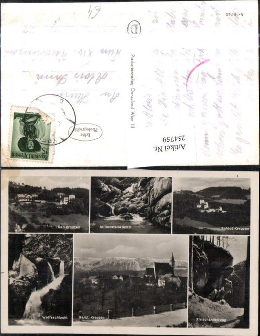 254759,Markt Kreuzen Totale Bad Kreuzen Stillensteinklamm Schloss Fleischanderlweg Wolfsschlucht Wasserfall Mehrbildkart