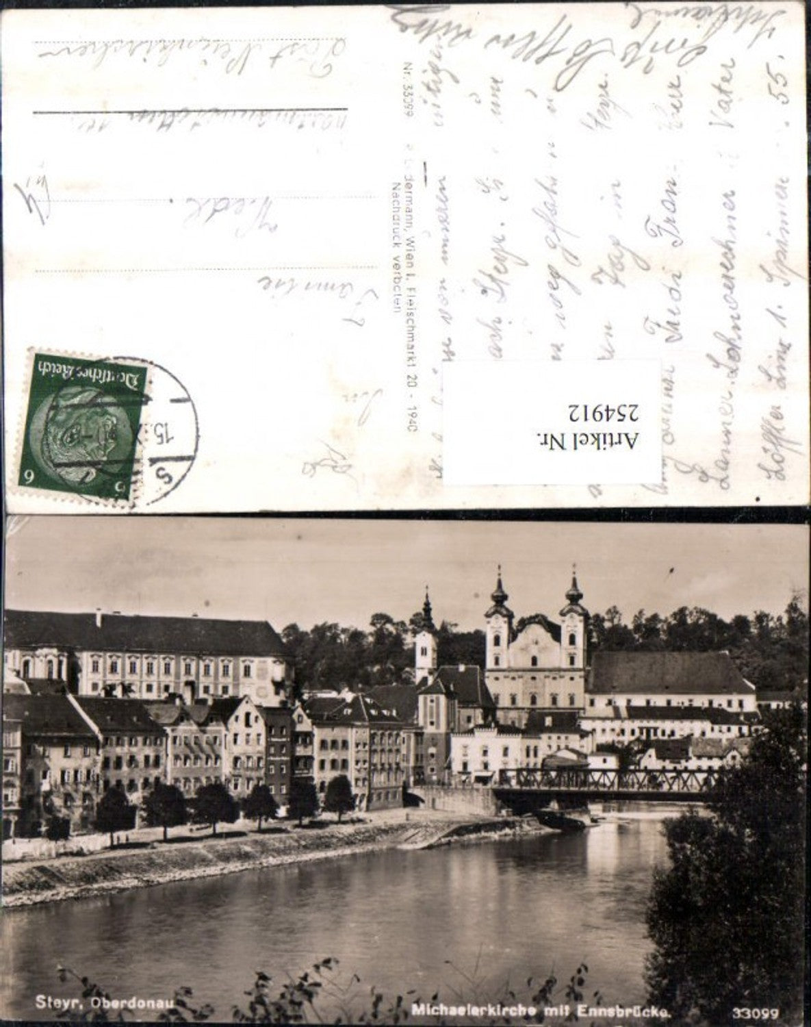 254912,Steyr an d. Enns Michaelerkirche Kirche m. Ennsbrücke Brücke