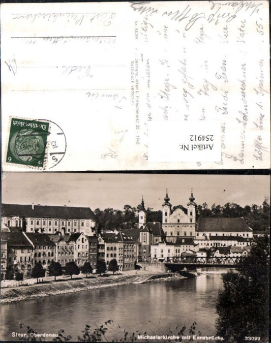 254912,Steyr an d. Enns Michaelerkirche Kirche m. Ennsbrücke Brücke