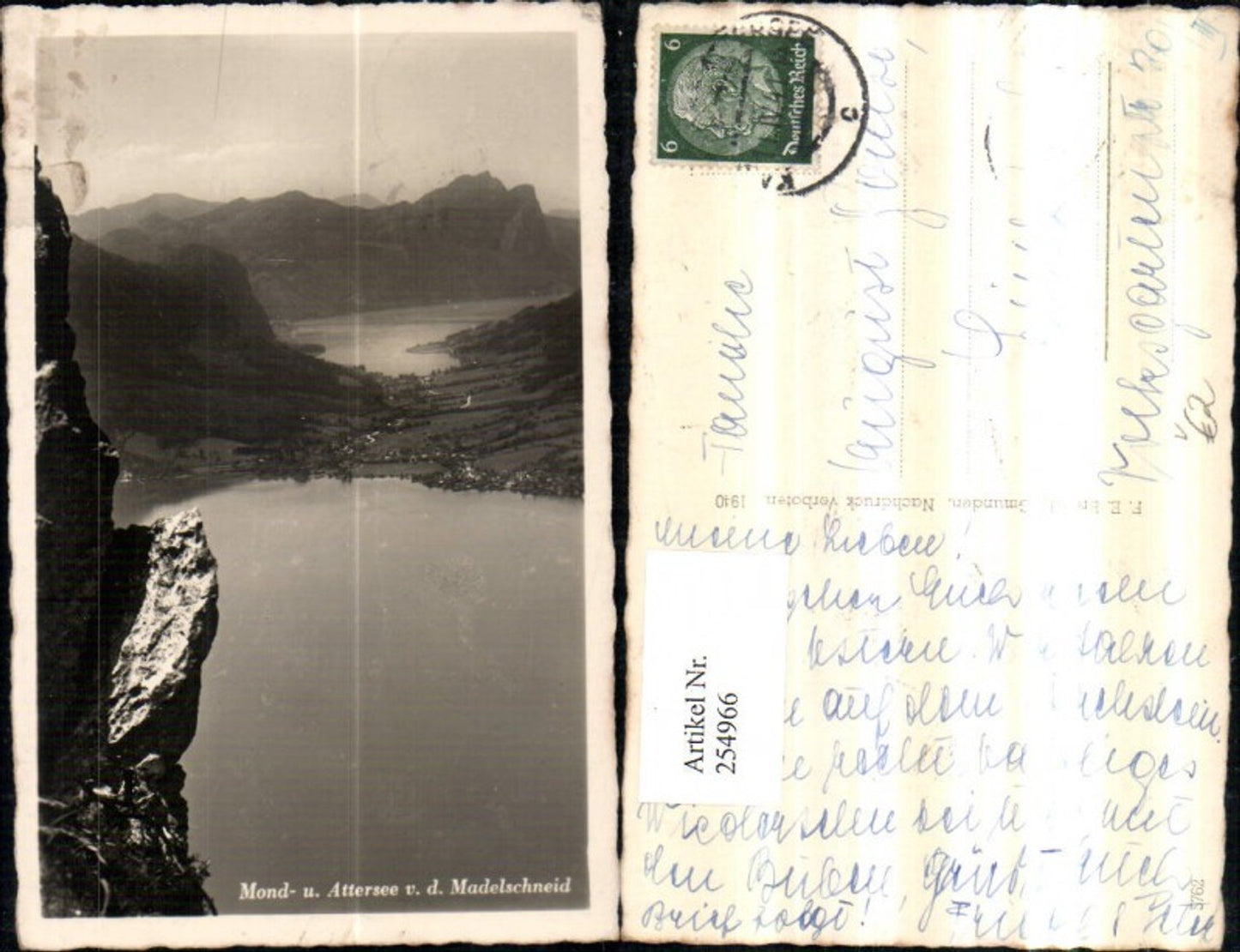 254966,Mond- u. Attersee von d. Madelschneid pub F. E. Brandt 1940