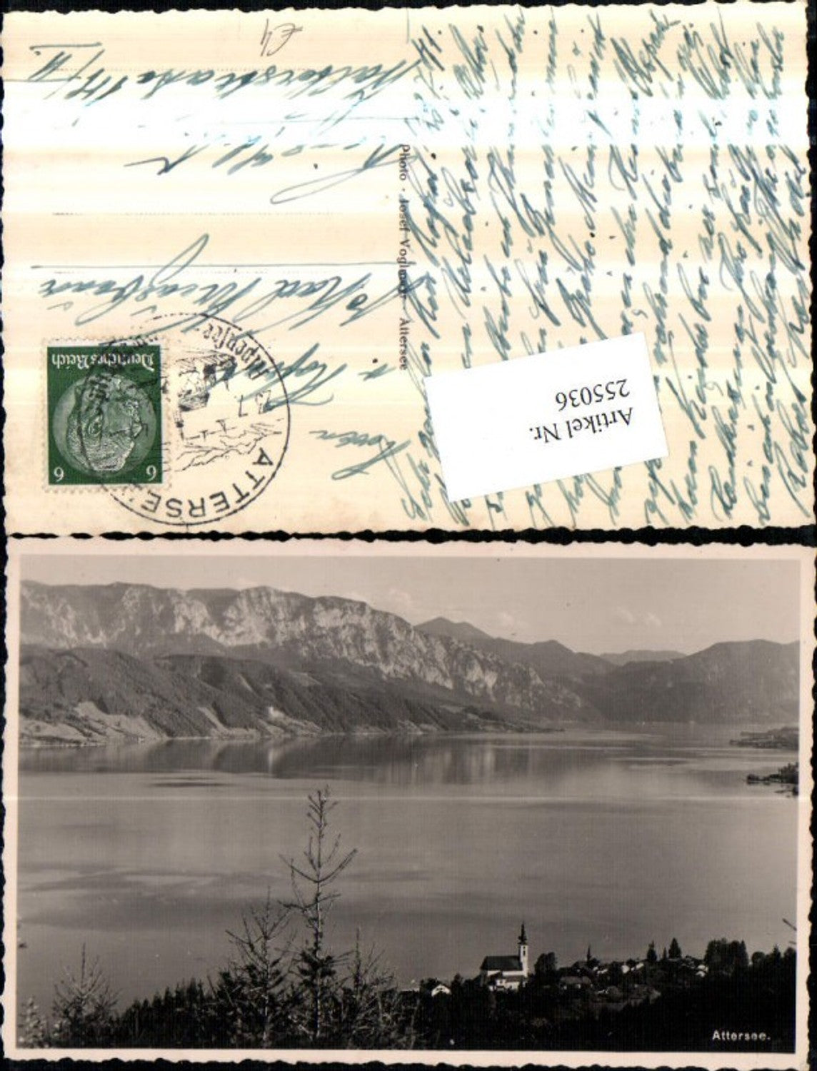 255036,Attersee Kirche Bergkulisse