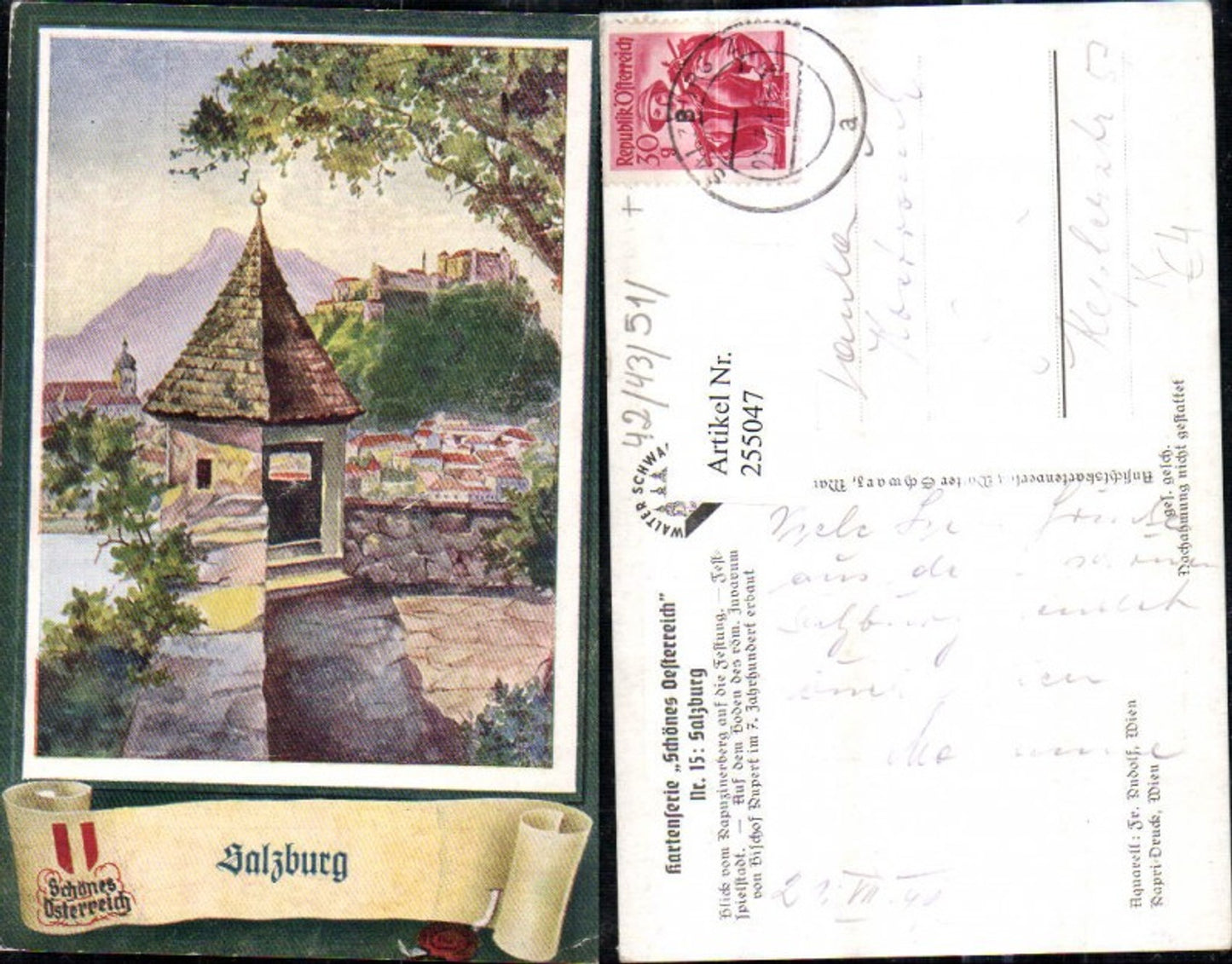 255047,Künstler AK Fr. Rudolf Salzburg Blick v. Kapuzinerberg auf d. Festung