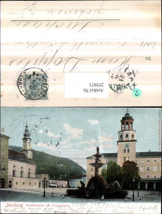 255071,Salzburg Residenzplatz m. Glockenspiel Rathaus Kirche u. Brunnen