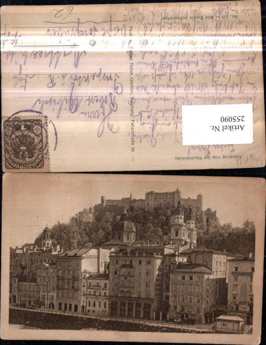 255090,Salzburg Teilansicht Geschäfte u. Festung von d. Staatsbrücke
