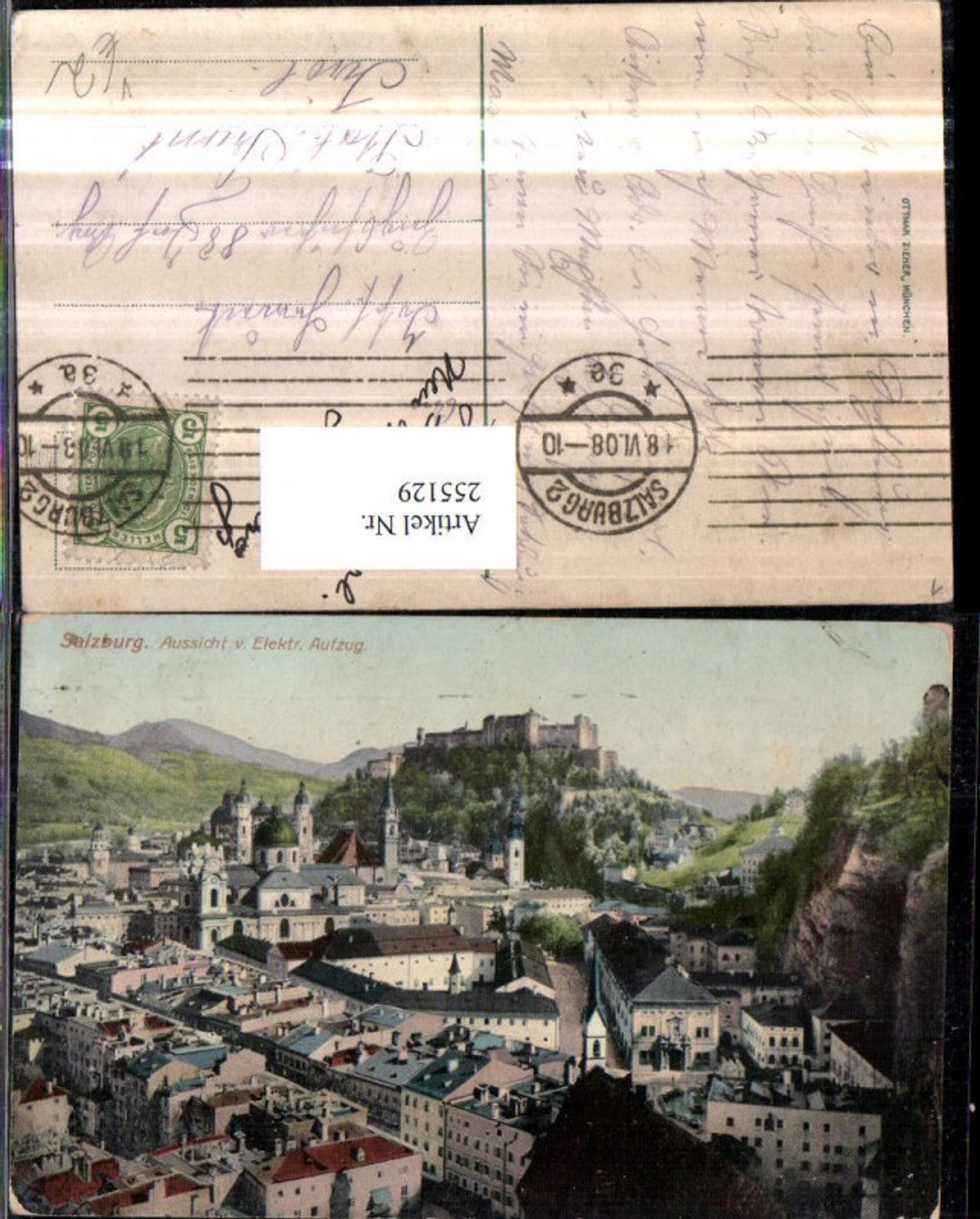 255129,Salzbug Teilansicht m. Festung vom Elektrischen Aufzug pub Ottmar Zieher